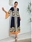 billige Print Dresses-Folk Print Satin V Neck Maxi Dress