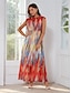 billige Print Dresses-Printed Chiffon Elastic Waist Maxi Dress