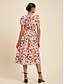 cheap Print Dresses-Cotton Drawstring Short Sleeve Midi Dress