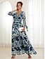 cheap Maxi Dresses-Boho Floral Puff Sleeve V Neck Maxi Dress