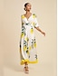 economico Print Dresses-Satin V Neck Fruit Print Maxi Dress