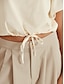 baratos Blouses-Cotton Drawstring Drop Shoulder Shirt