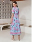 billige Print Dresses-Print Pocket Elastic Midi Dress