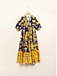 cheap Print Dresses-Satin Split Neck Short Sleeve Maxi Dress