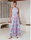 billige Print Dresses-Print Satin Halter Neck Backless Maxi Dress