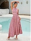 cheap Print Dresses-Rayon Geometric Lace Trim Maxi Dress