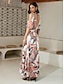 cheap Print Dresses-Floral V Neck Knotted Midi Dress