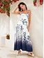 billige Print Dresses-Print Satin Tie Maxi Dress