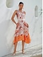 baratos Print Dresses-Striped Satin Elastic Waist Midi Dress