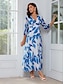 abordables Print Dresses-Leaf Print Chiffon V Neck Maxi Dress