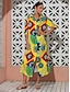 economico Print Dresses-Satin Folk Print Collar Midi Dress