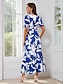 abordables Print Dresses-Floral Satin Puff Sleeve Maxi Dress