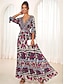 cheap Maxi Dresses-Boho Floral Puff Sleeve V Neck Maxi Dress