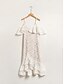 baratos Vestidos de Renda-Elegant Lace Ruffle Midi Dress