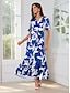 cheap Print Dresses-Satin Floral Puff Sleeve Maxi Dress