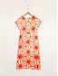 preiswerte Print Dresses-Drawstring Split Neck Satin Midi Dress
