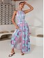 preiswerte Print Dresses-Print Satin Halter Neck Backless Maxi Dress