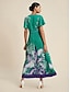 preiswerte Print Dresses-Pleated Satin Floral V Neck Maxi Dress