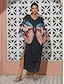 cheap Print Dresses-Chiffon Butterfly Print V Neck Kaftan Maxi Dress
