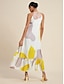 abordables Print Dresses-Elegant Satin Floral Knot Maxi Dress