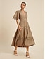 baratos Vestidos Casuais-Elegant V Neck Lace Hem Maxi Dress