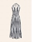 economico Print Dresses-Striped V Neck Midi Dress