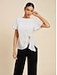economico Blouses-Metal Shirred Polka Dot Flutter Sleeve Shirt