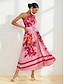 abordables Print Dresses-Buckle Floral Satin Maxi Dress