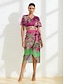 cheap Two Piece Sets-Satin Floral Sleeve Tie Back Top &amp;  Satin Floral Midi Skirt Set