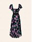 baratos Print Dresses-Elastic Chiffon Short Sleeve Maxi Dress