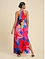 abordables Print Dresses-Halter Floral Print Tencel Maxi Dress