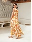 cheap Print Dresses-Chiffon Floral Print Swing Maxi Dress