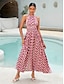 abordables Print Dresses-Lace Trim Geometric Rayon Maxi Dress