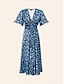 economico Print Dresses-Satin Floral Smocked Midi Dress