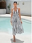 billige Print Dresses-Striped V Neck Midi Dress