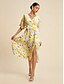 baratos Print Dresses-Elegant Floral Swing Midi Dress