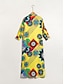 cheap Print Dresses-Satin Folk Print Shirt Collar Midi Dress