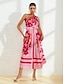 baratos Print Dresses-Elegant Satin Floral Buckle Maxi Dress