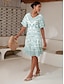 billige Print Dresses-Brand Elegant Design Puff Sleeve Material V Neck Shirt Type Knee Length Dress