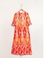 cheap Print Dresses-Ethnic Print Chiffon V Neck Midi Dress