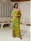 abordables Print Dresses-Elegant Satin Folk Maxi Dress