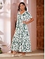 cheap Print Dresses-Plant Print V Neck Maxi Dress