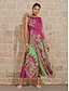 economico Print Dresses-Satin Floral Sleeveless Maxi Dress