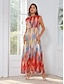billige Print Dresses-Printed Chiffon Elastic Waist Maxi Dress