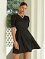 cheap Casual Dresses-Satin Solid Puff Sleeve Mini Dress