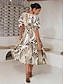 abordables Print Dresses-Folk Pattern Chiffon V Neck Midi Dress