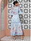 economico Print Dresses-Satin Floral V Neck Maxi Dress
