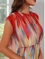 cheap Print Dresses-Chiffon Colorful Printed Elastic Waist Maxi Dress