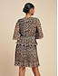 economico Print Dresses-Leopard Chiffon Pleated V Neck Dress