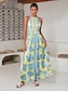 preiswerte Print Dresses-Print Satin Halter Neck Backless Maxi Dress